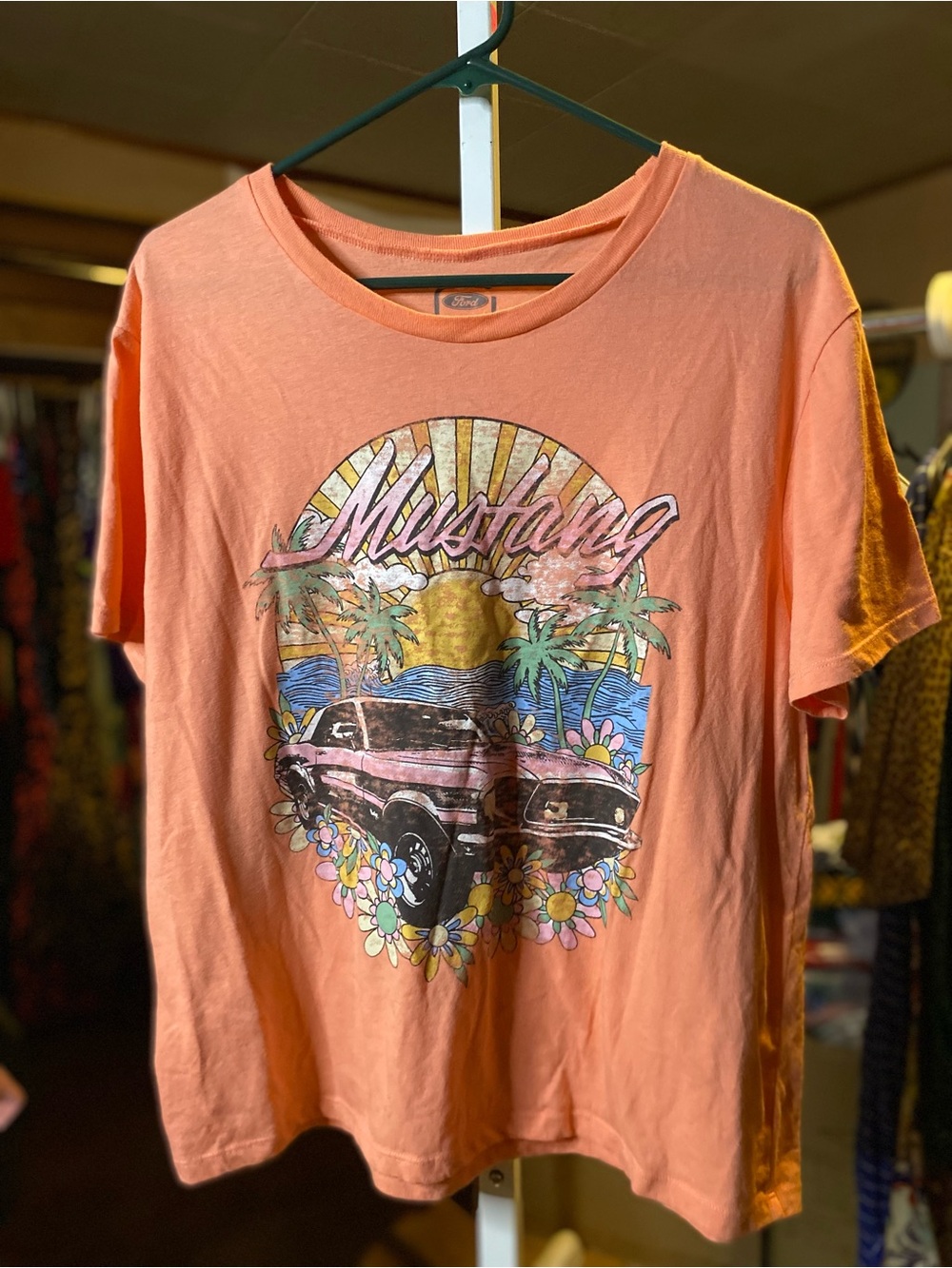 Mustang Graphic Tee with Tropical Print